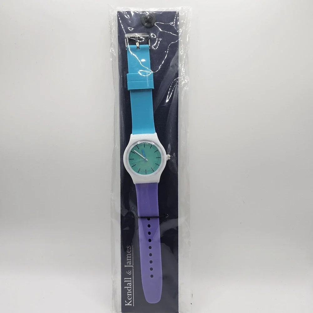 Kendall James Watch Colorblock Silicone Band Turquoise Purple Green Dial New